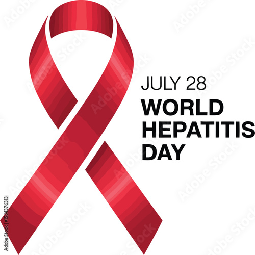 World hepatitis day poster featuring a red ribbon and the date july twenty eighth on a light background