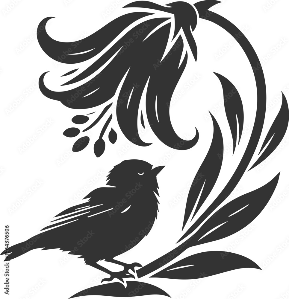 Fototapeta premium Finch bird black vector drawing silhouette illustration