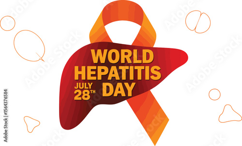 World hepatitis day graphic with liver shape and orange ribbon on a light background design layout