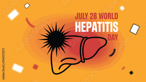 Illustration for july twenty eighth world hepatitis day with liver and abstract confetti shapes around