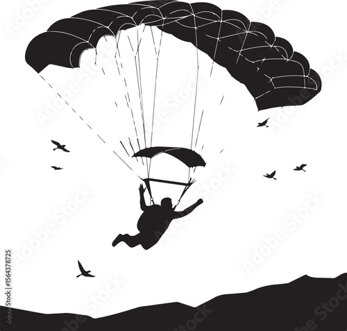 Skydiver in Freefall Silhouette

Parachuting Adventure Vector Design

Extreme Skydiving Action Illustration

High Altitude Parachute Jump Silhouette

Adrenaline Rush Skydiver Art