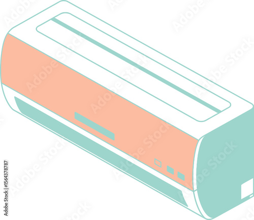 Isometric illustration of a pastel colored air conditioning unit on white