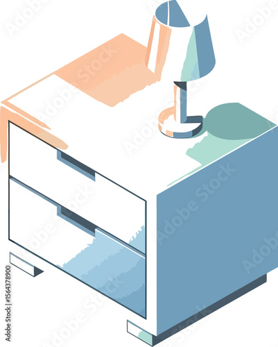 Isometric illustration of a nightstand with a lamp on a white background