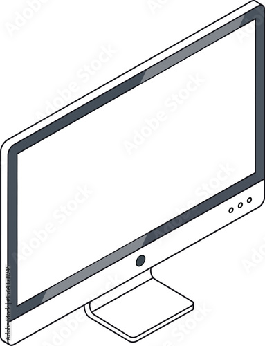 Isometric illustration of a white computer monitor on a white background