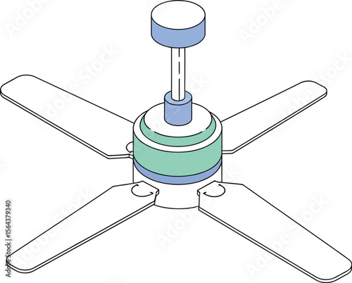 Isometric illustration of a ceiling fan with rainbow colored blades