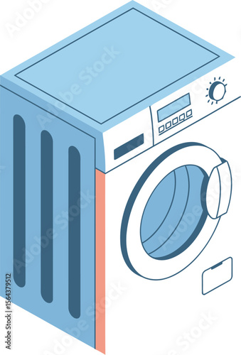 Isometric illustration of a washing machine with a round front door