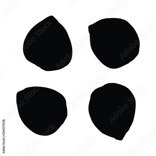 Four Black Hazelnut Silhouettes on White Background Isolated Food Ingredient Concept nuts