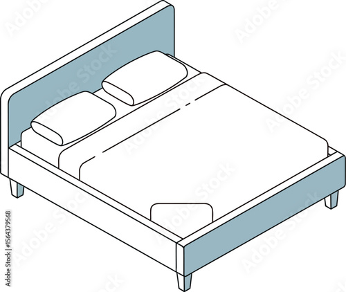 Isometric illustration of a bed with pillows and pink bedding set up