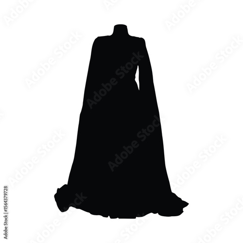 Black silhouette of a traditional Indian gharara suit with long sleeves and flared skirt isolated on white background