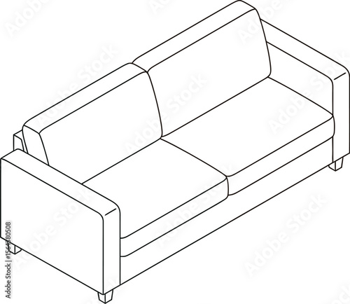 Isometric illustration of a two seat sofa with pastel color blocking