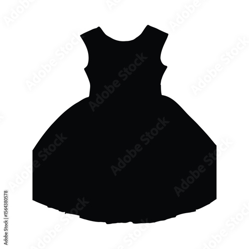 Black dress silhouette isolated on white background sleeveless scoop neck flared skirt formal wear