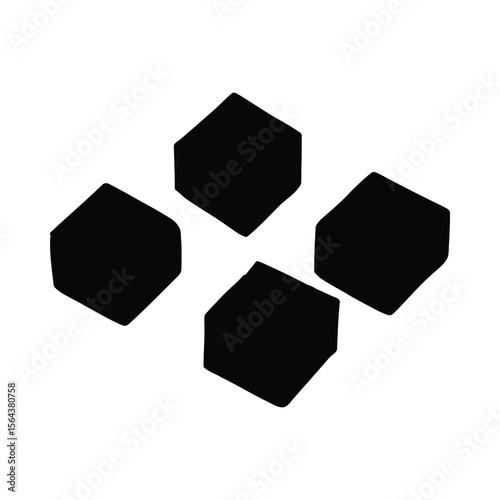 Four black geometric cube shapes arranged diagonally on a white background cubes