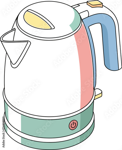 Illustration of a pastel colored electric kettle on a white background
