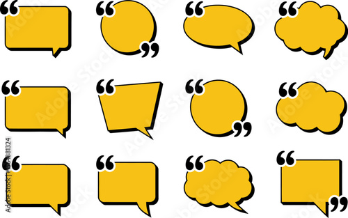Vector quote box collection for design elements and speech bubbles with yellow color and different shapes editable vector illustration