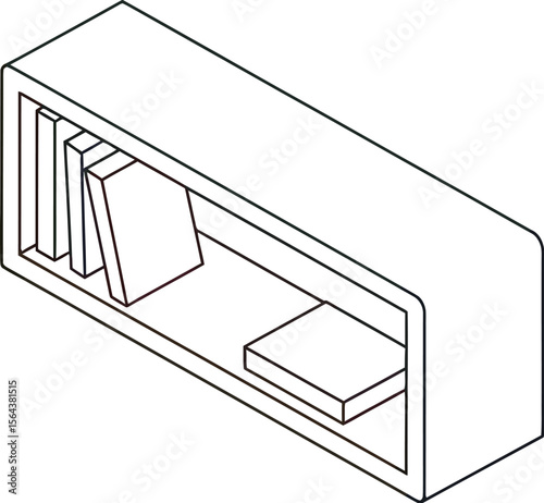 Isometric illustration of a bookshelf with books on a white background