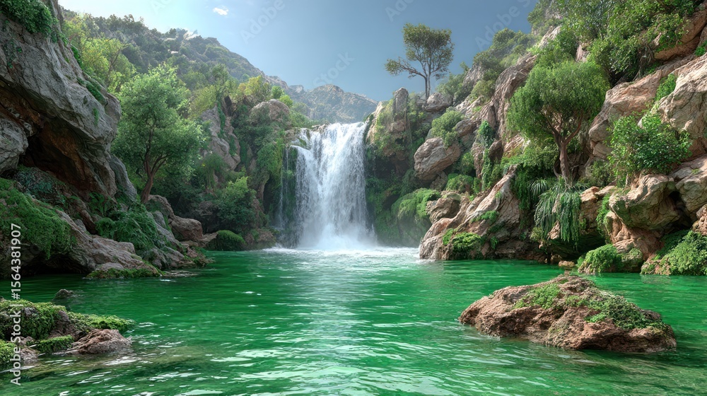 Fototapeta premium Lush waterfall cascading into a vibrant pool