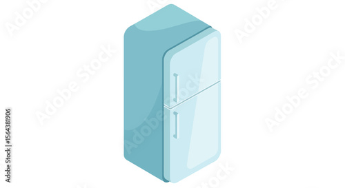 Isometric illustration of a light blue two door refrigerator appliance