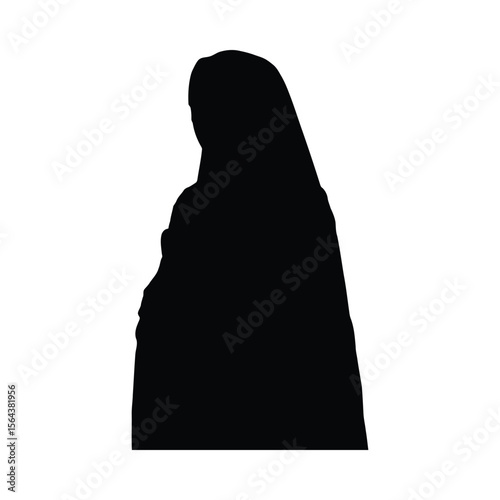 Silhouette of a Woman in Abaya and Niqab Profile View Isolated on White Background female
