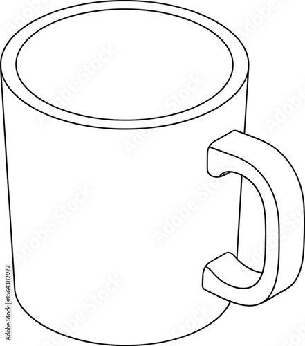 Illustration of a ceramic mug with a handle on a white background