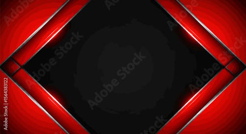 Red and black abstract background with metallic frame for modern design and presentation template use editable vector illustration