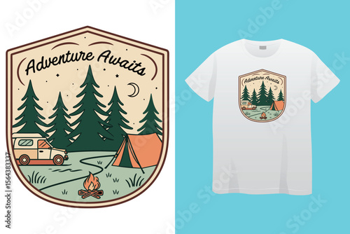 Amazing camping the campers club, vector typography men's black t-shirt design