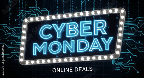 Cyber monday online deals and sales event for technology and electronics shopping promotion now on sale editable vector illustration