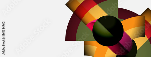 Abstract colorful design. Overlapping curved shapes create dynamic visual impact. Warm tones dominate composition, with black accent.