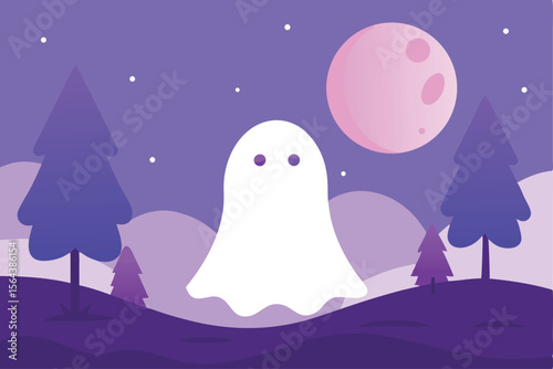 Ethereal Encounter A Ghostly Silhouette Under the Moonlit Sky, Conjuring Spooky Charm and Halloween Night Magic