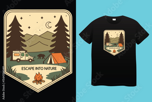 Amazing camping the campers club, vector typography men's black t-shirt design