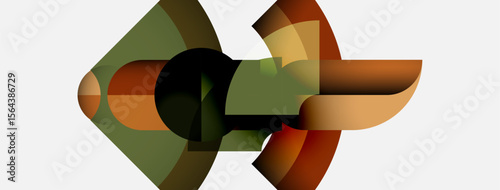Abstract geometric shapes overlap, creating complex forms. Earthy tones dominate composition, with subtle shading. Minimalist design, modern aesthetic.