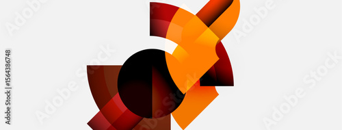 Abstract geometric shapes, orange hues dominate composition. Minimalist design, clean lines, modern aesthetic. Simple background provides contrast.