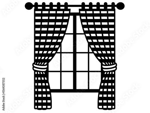 Design of a classic window with checkered curtains in a modern style setting for home decoration