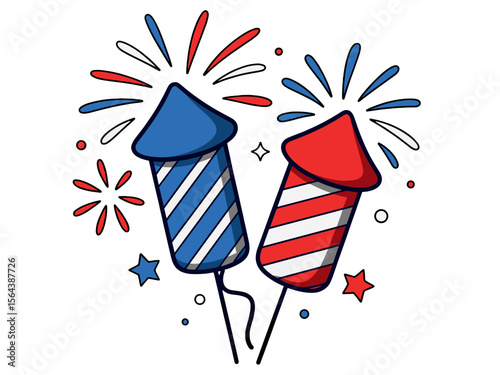 Celebration with colorful fireworks in red and blue creating a festive atmosphere for a special occasion
