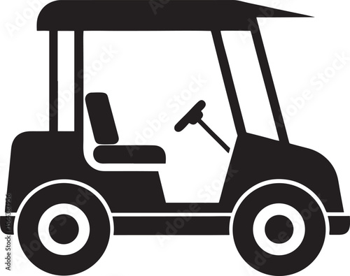 Simple black silhouette of a golf cart on a white background isolated on white background