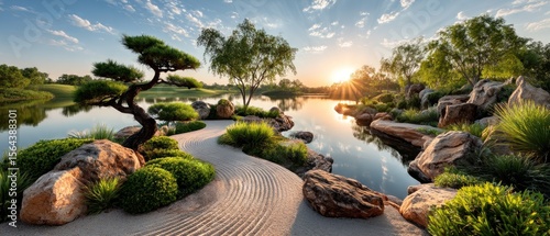 Panel kuchenny z motywem Peaceful zen garden sunrise