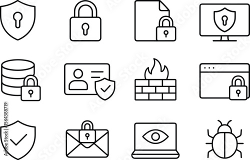 Shield with Keyhole Icon for Security and Protection Outline Style Vector Illustration on Transparent Background