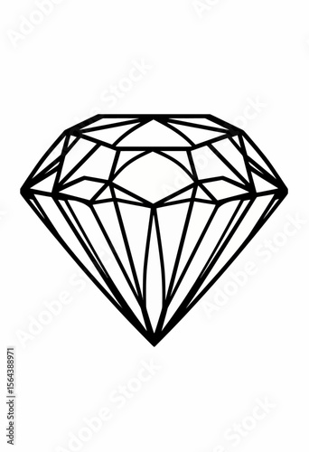 A minimalist wireframe illustration of a perfectly cut diamond, a classic black outline icon symbolizing luxury, wealth, and enduring quality for premium branding.
