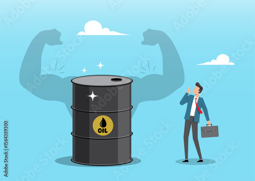 A dark oil barrel with an "OIL" label. Behind the barrel
