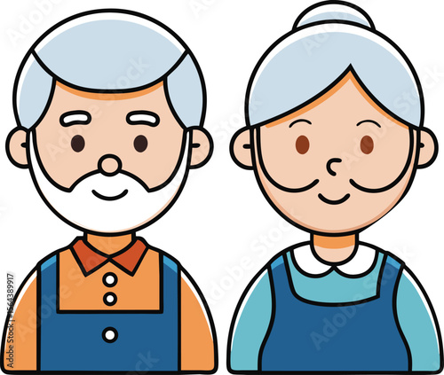 Happy elderly couple cartoon characters isolated on white background