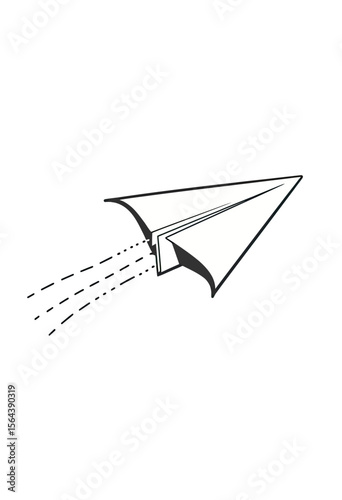 A minimalist line art doodle of a flying paper airplane, symbolizing communication, travel, sending messages, creativity, and the simple joy of childhood.
