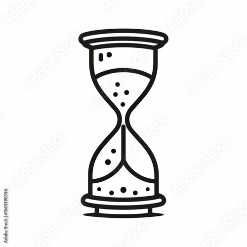 A bold line art icon of an hourglass with sand dots, a simple and modern pictogram symbolizing time, waiting, and deadlines for user interface or web design.
