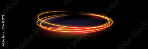Light trail wave, fire path trace line, car lights, optic fiber and incandescence curve twirl . road car headlights. Luminous red lines of speed. Light glowing effect.
