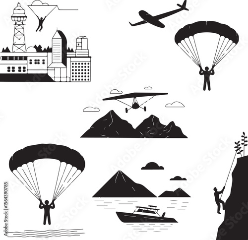 Skydiver in Freefall Silhouette

Parachuting Adventure Vector Design

Extreme Skydiving Action Illustration

High Altitude Parachute Jump Silhouette

Adrenaline Rush Skydiver Art