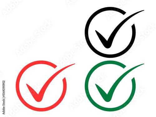 Approval Checkmark Icons: White, Red, Green Tick Symbols for Confirmation and Validation