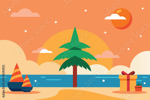 vector illustration of a tropical island with palms