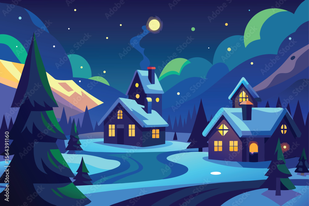 Fototapeta premium winter landscape with houses