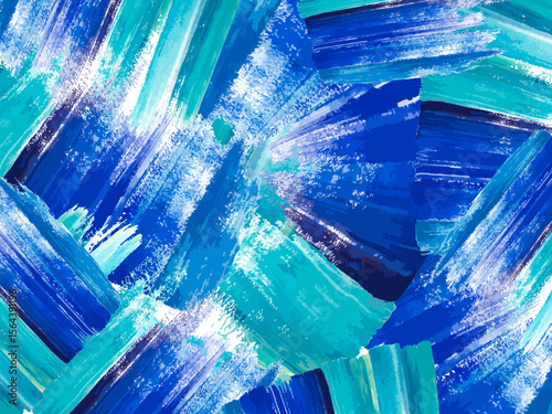Vector abstract background with expressive blue and turquoise brushstrokes. Painted texture with vibrant color transitions . Ideal for posters, digital art, packaging