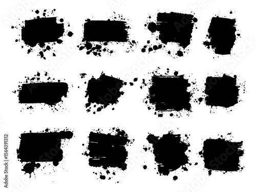 Vector black paint, ink brush stroke, brush, line or texture. Texture artistic design element, box, frame or background