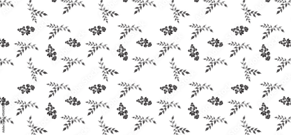 Obraz premium Flower repeat pattern with flower in fill and line style black color on a transparent background