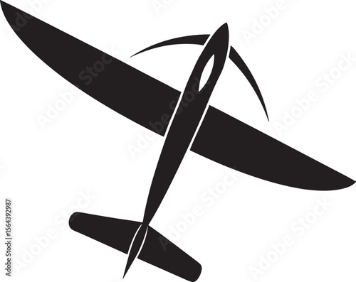 Black silhouette of a hang glider in flight isolated on white background
